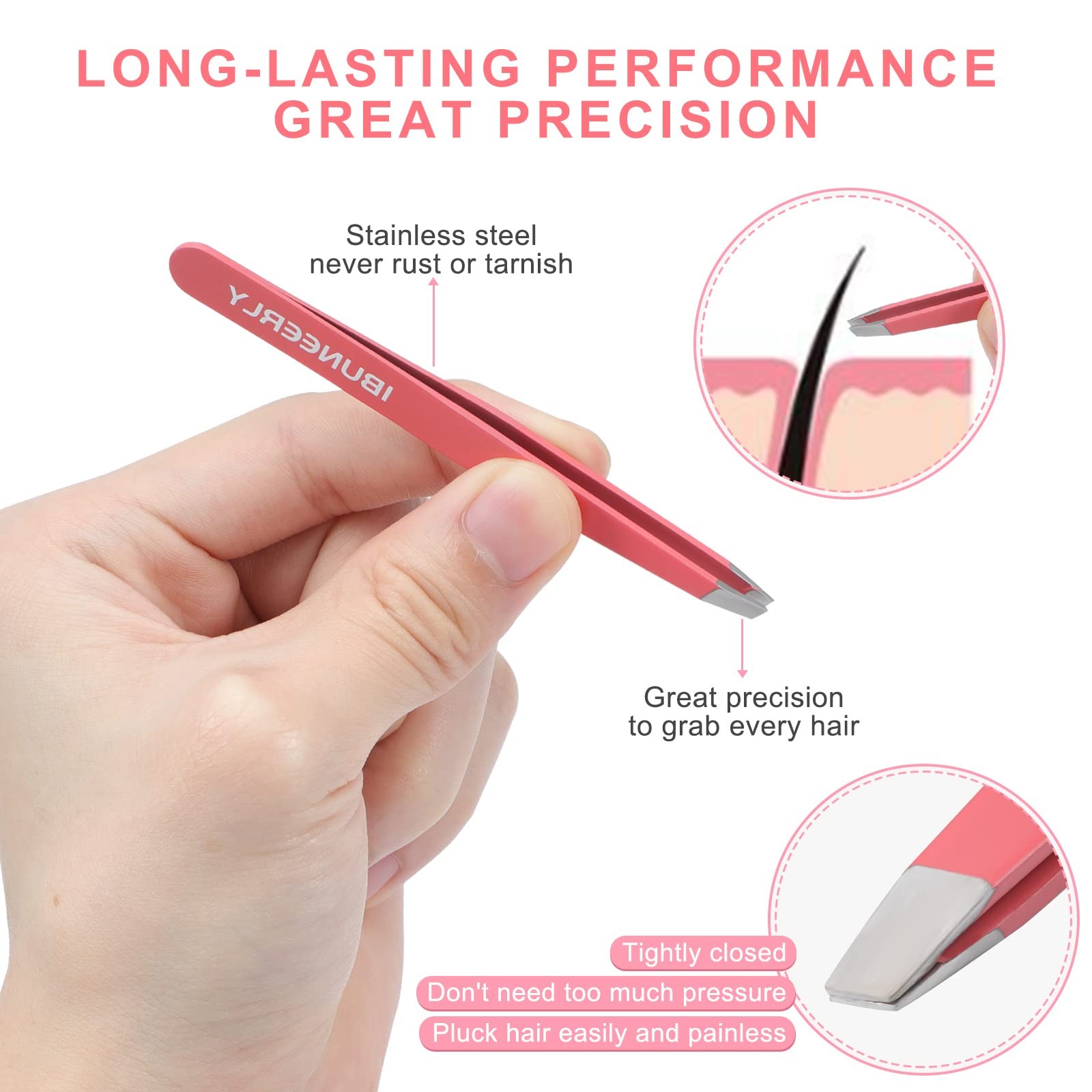 iBuneerly Eyebrows Tweezers Set, 4Pcs Stainless Steel Multi-color