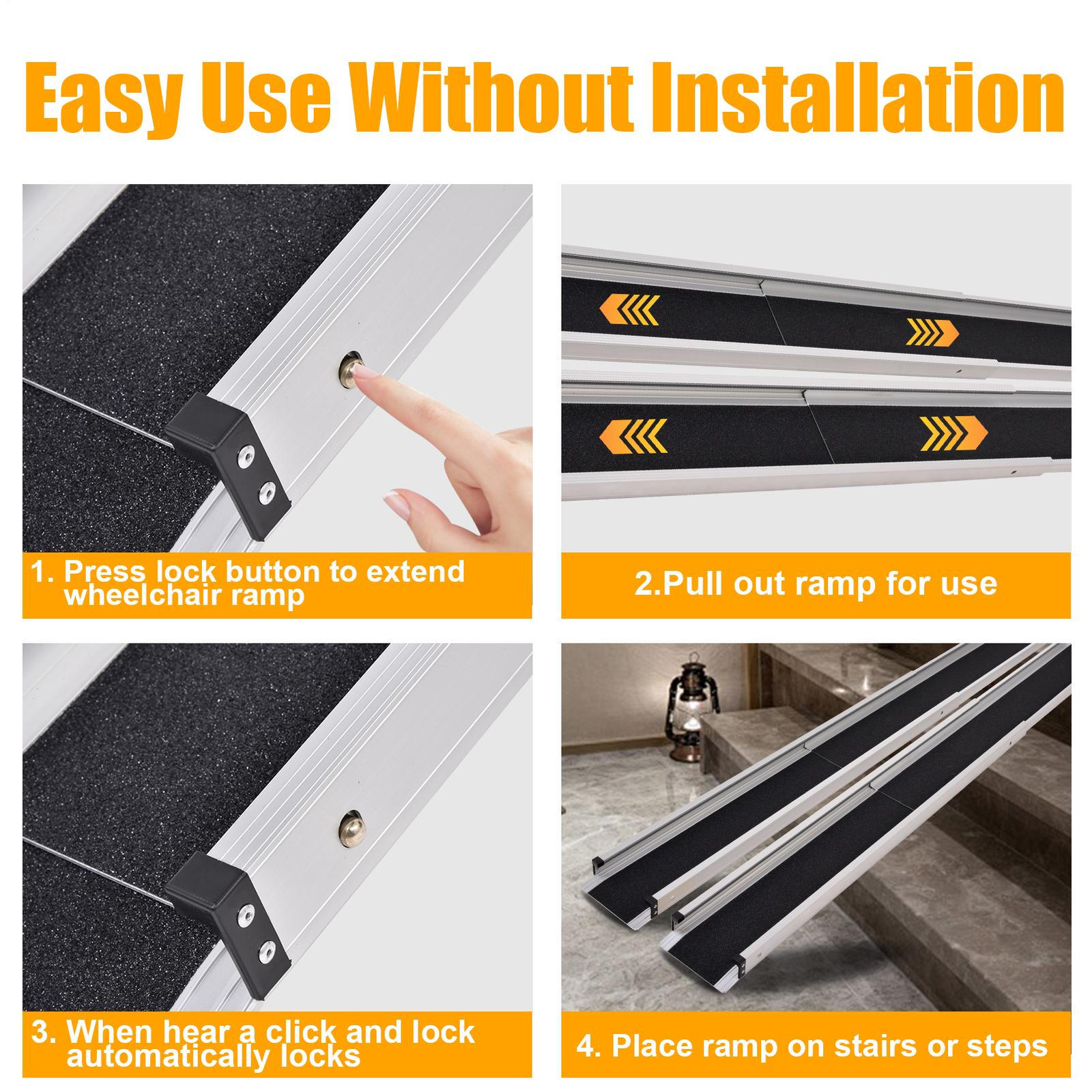 2 Pack Telescopic Aluminum Alloy Wheelchair Ramp 4/6/8 Ft Mobility Ramp 660 Lbs