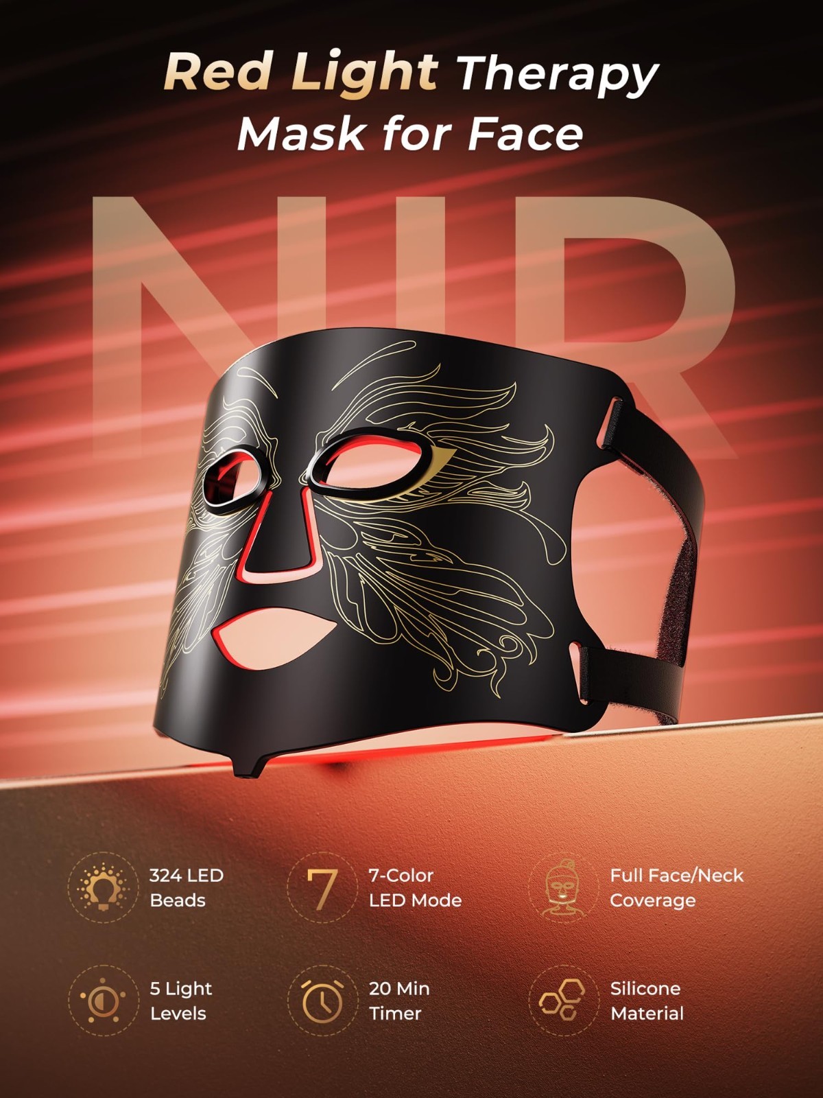 Red Light Therapy for Face & Neck, Rechargeable 7-in-1 LED w/ 850nm & 660nm NIR
