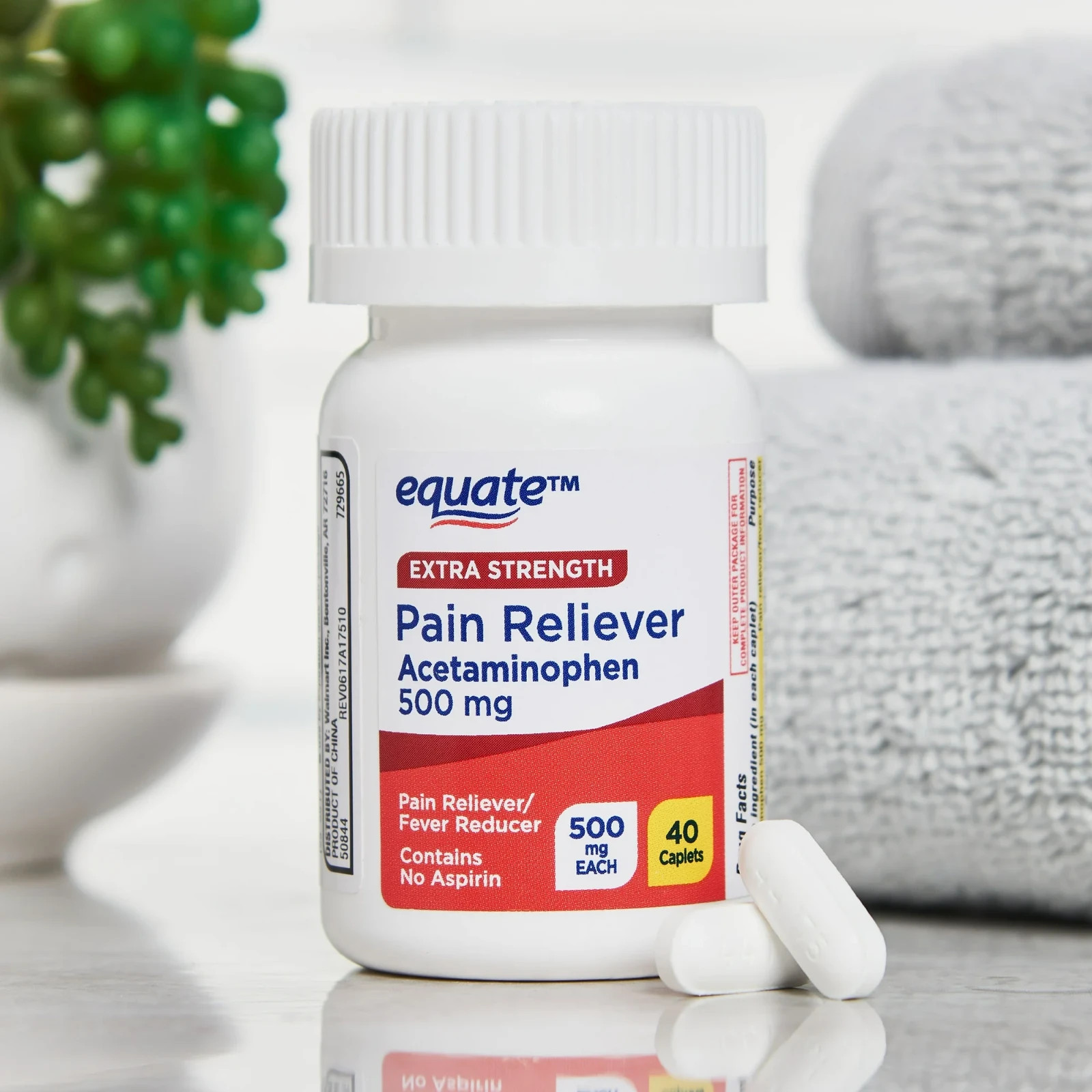 Equate Extra Strength Pain Reliever – 500mg Caplets, 40 Count – NEW