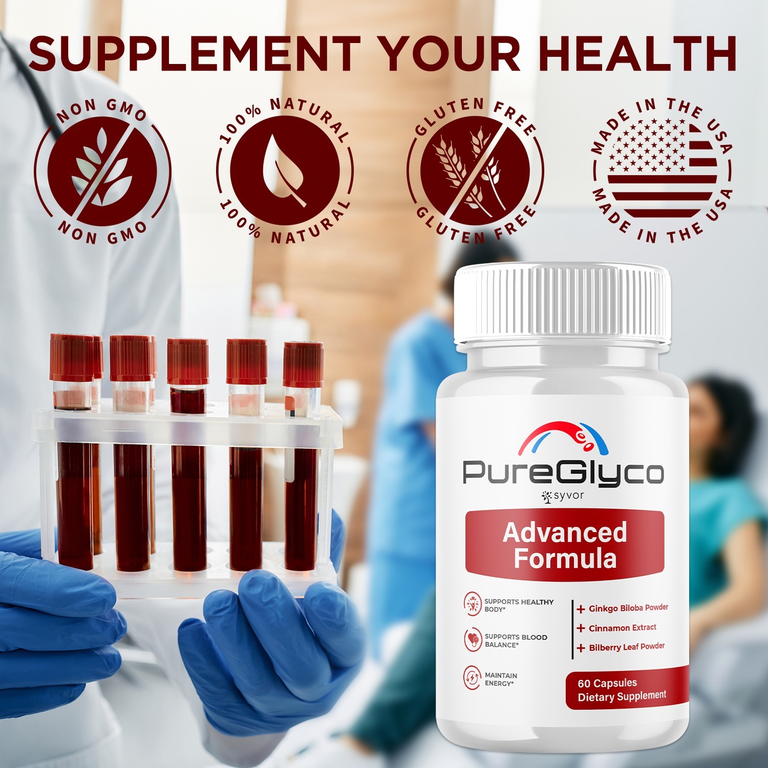(1 Pack) Pure Glyco Advanced Blood Support Vitamin Formula PureGlyco 60 Capsules