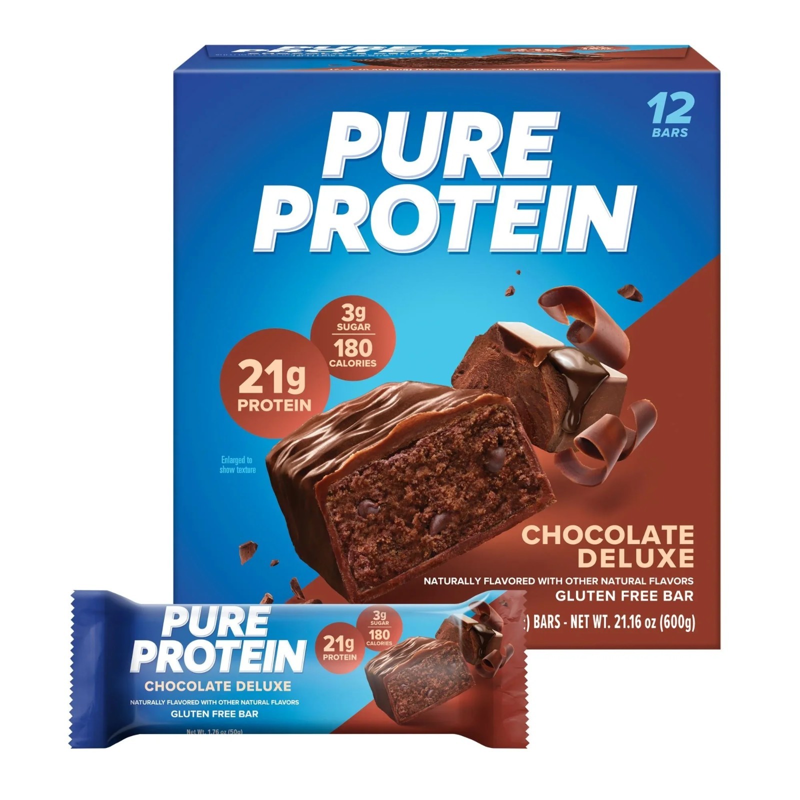 (2 Pack) Pure Protein Bars, Chocolate Deluxe, Low Sugar, 21g Protein, 12 Count