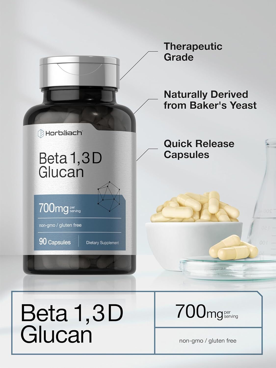 Beta Glucan 1 3D 1000 mg | 90 Capsules | Beta 1,3, 1,6 D | by Horbaach