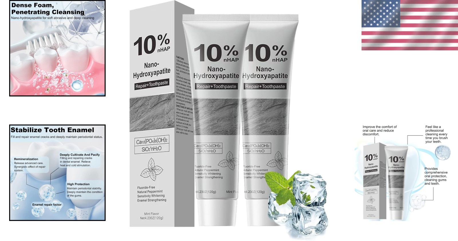 Gentle Mint Hydroxyapatite Toothpaste for Sensitive Teeth – 10% Formula, 8.46oz