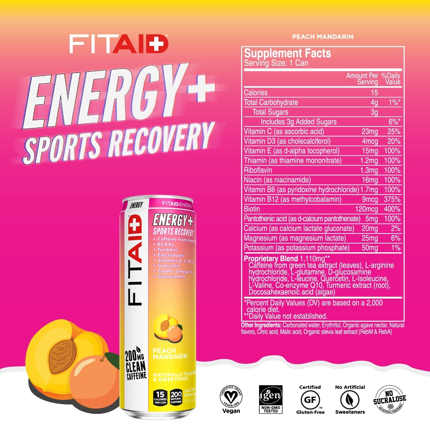 LIFEAID FITAID Energy Drink 200mg Natural Caffeine Keto 15 Calories Variety P…