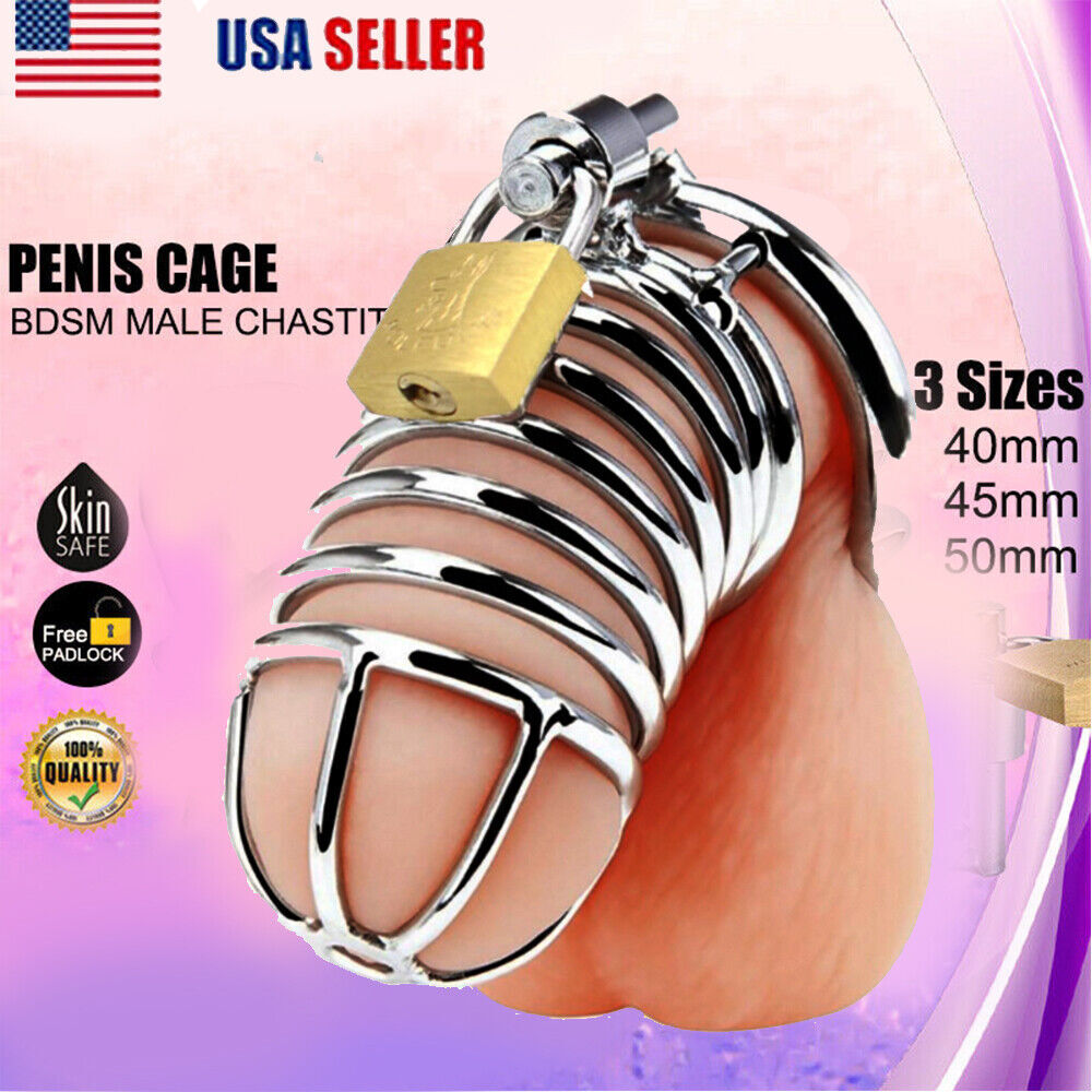 Metal Stainless Steel Chastity Cage Device for Male Lockable Restraint Rings Men
