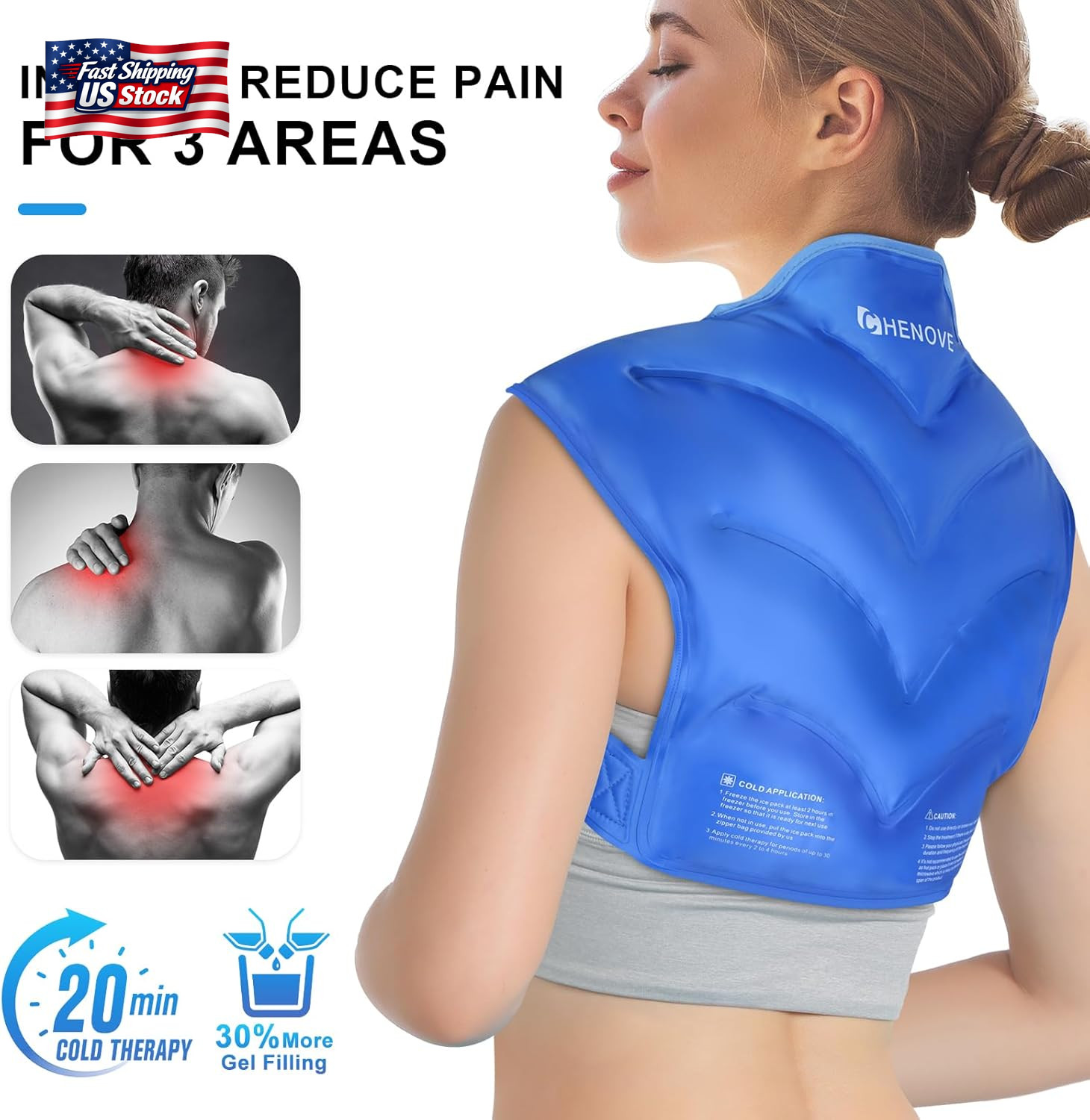 Chenove Ice Pack for Shoulders Upper Back with Strap, Neck and Shoulder Ice Pack