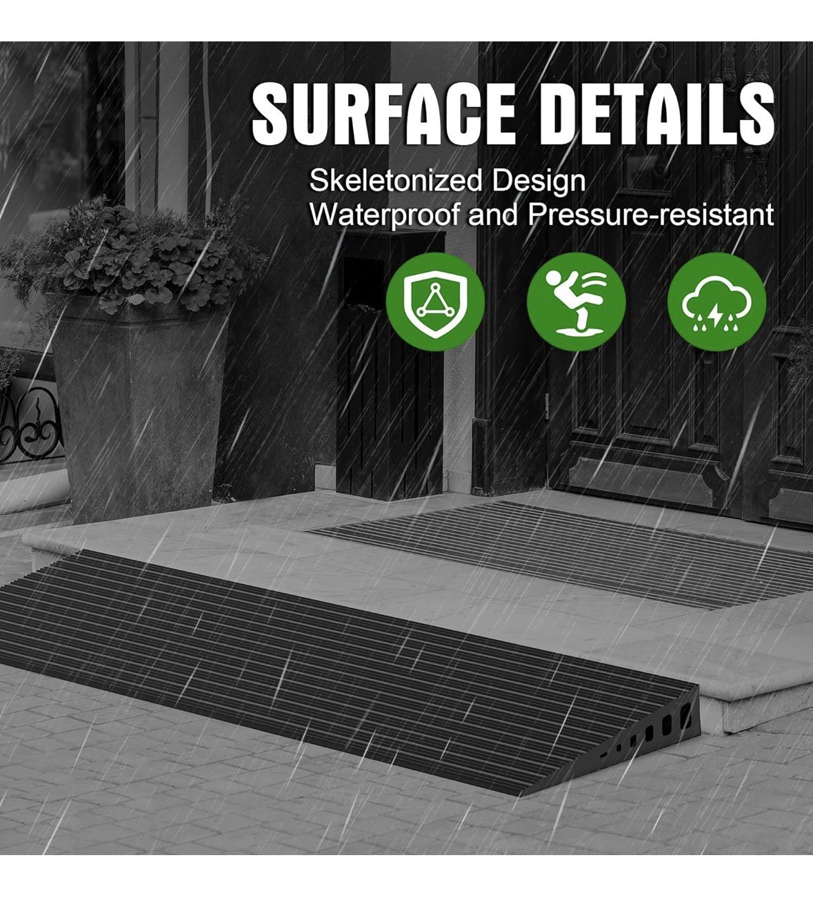 Nuvium 1.6 in Rise Rubber Threshold Ramp Anti-Slip Waterproof 2000 lb