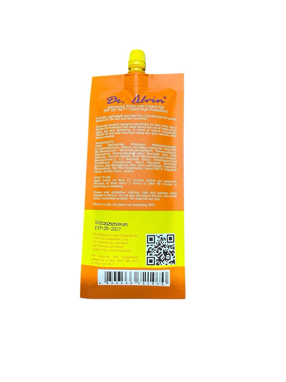 Dr. Alvin Whitening Sunscreen Cream-Gel SPF 50 PA++++, 50g