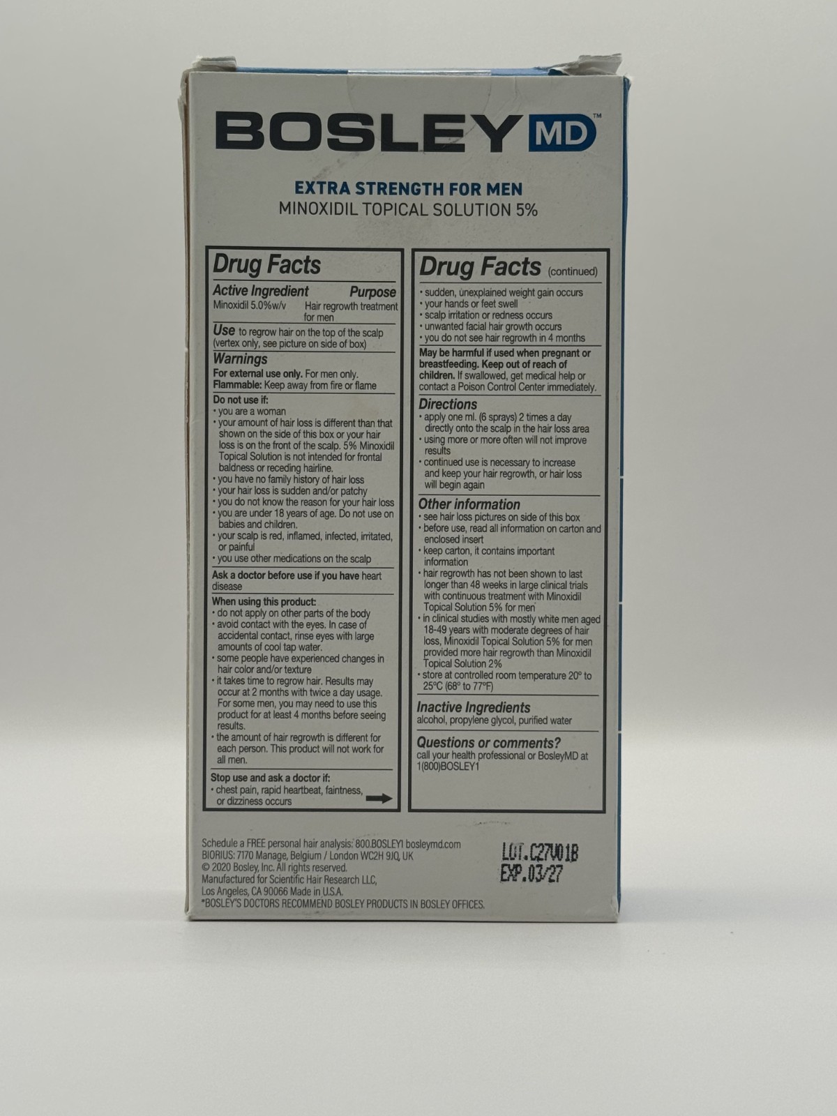 Bosley Hair Regrowth Treatment Minoxidil Solution 5% for Men – Two Months Supply