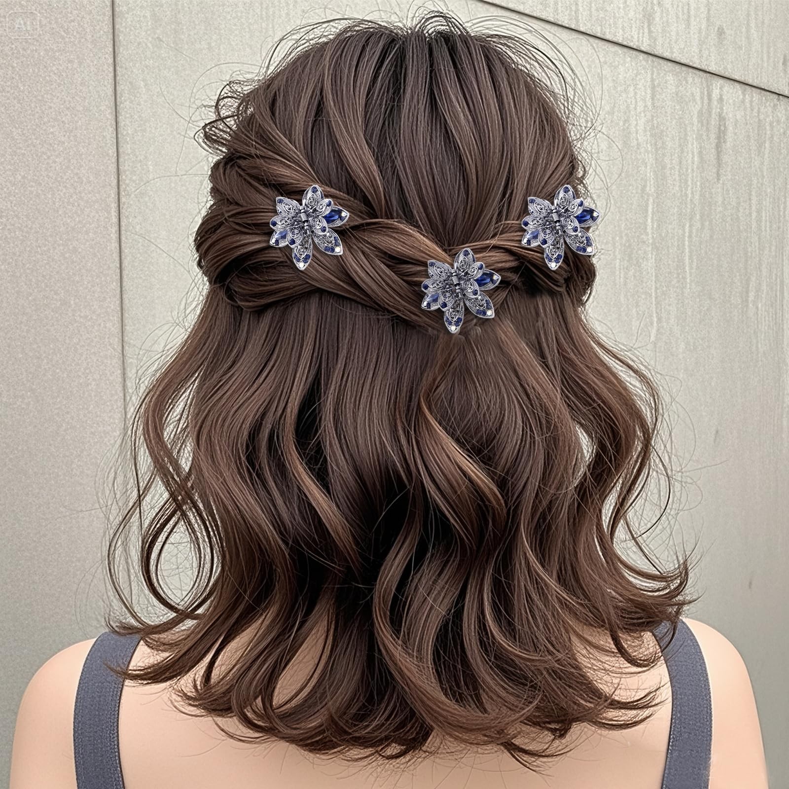 Glavatrix 3 Pack Crystal Hair Clips, 1.6 In Metal 1 Count (Pack of 3), Grey
