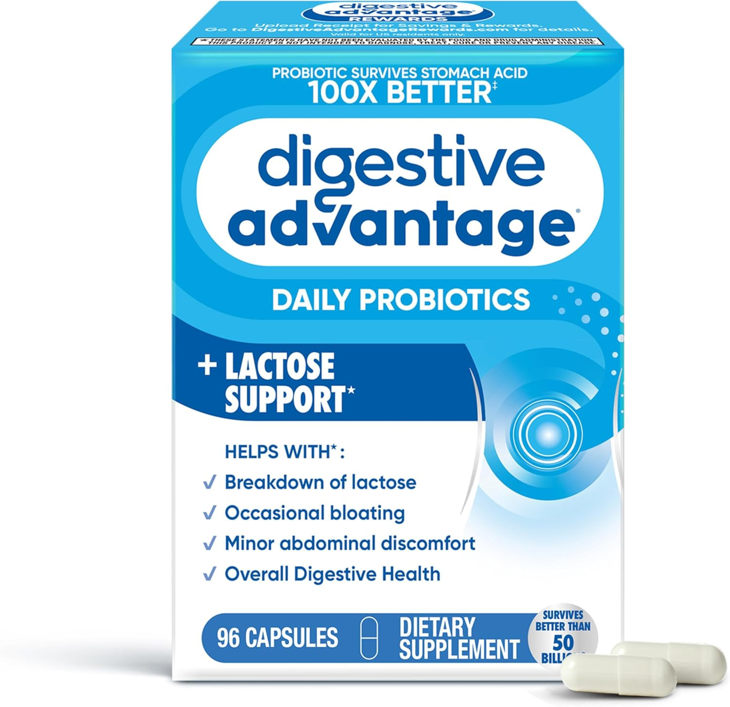 Digestive Advantage Daily Probiotics Lactose Support 96 Count Probiotic Pills
