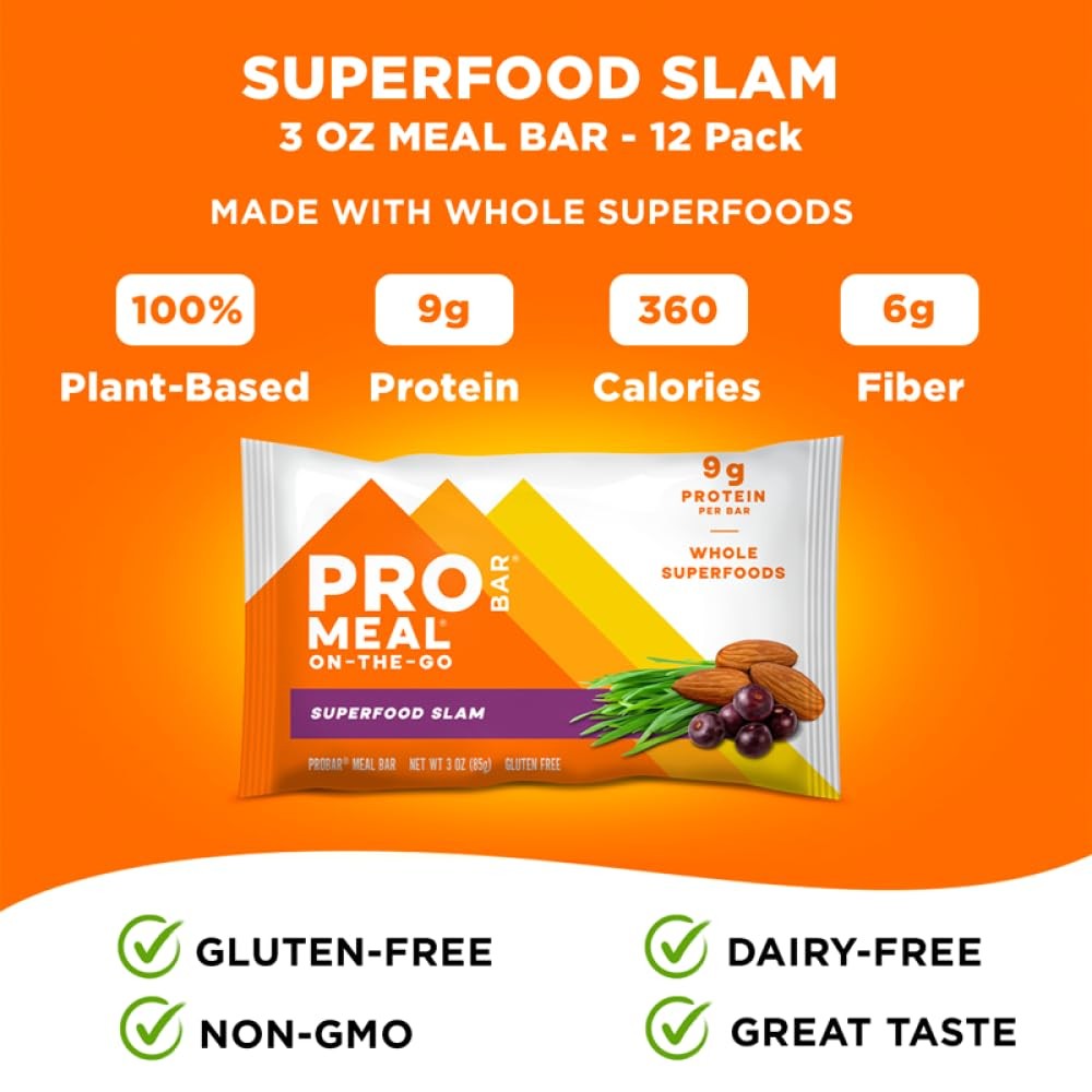 PROBAR MEAL Bar – Plant Based Meal 12 Count (Pack of 1), Superfood Slam