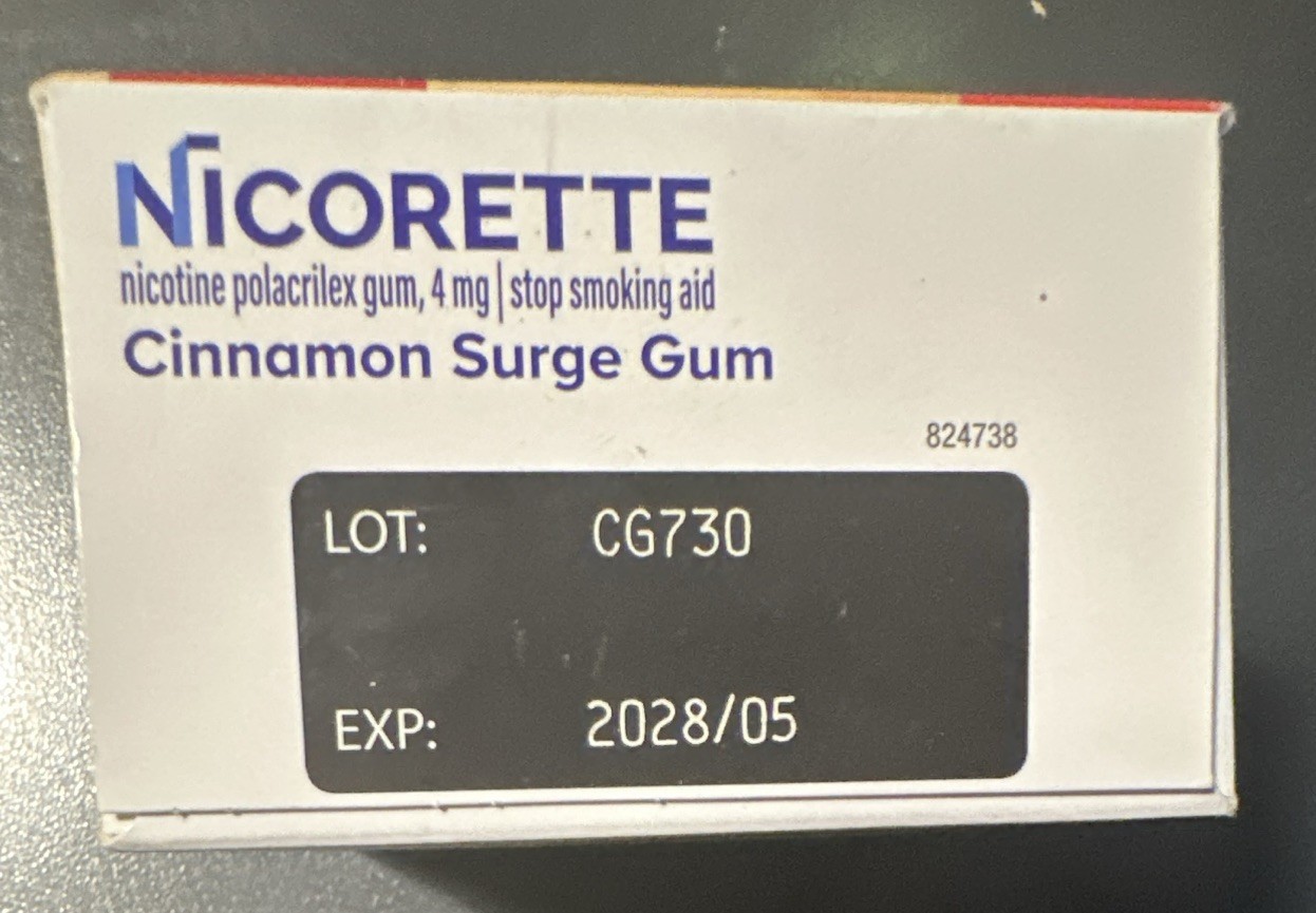 Nicorette 4mg Nicotine Coated Gum Anti Smoking Cinnamon Surge 100/pack exp 05/28