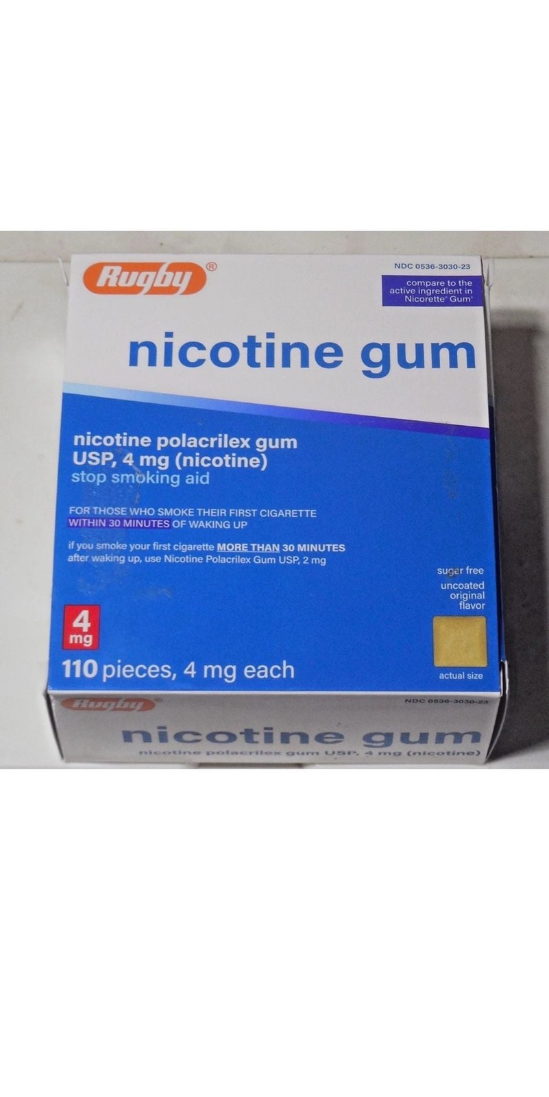 Rugby Nicotine Polacrilex Gum USP 4 mg Original Flavor 110 Pieces