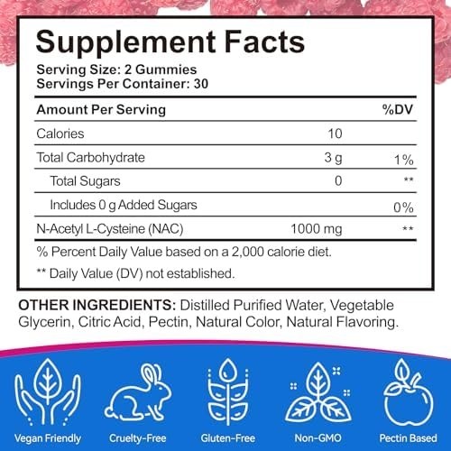 NAC Gummies for Adults & Kids 1000Mg – Chewable NAC Supplement N-Acetyl Cysteine