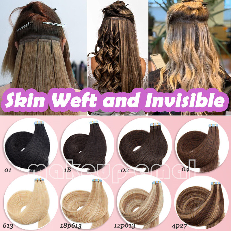 Real Human Hair Extensions Tape In Invisible Skin Weft Hairpiece Real Remy Piece