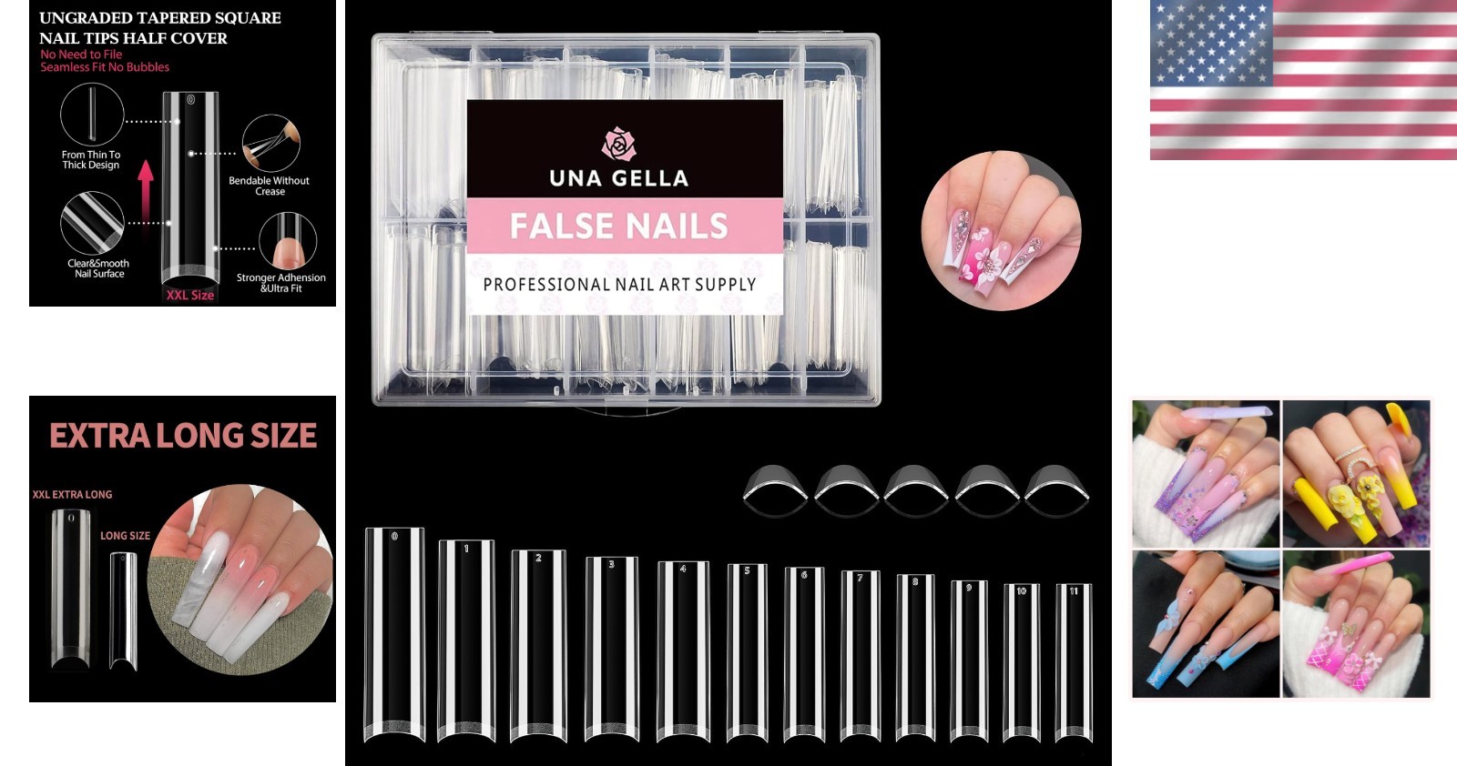Clear 216 PCS Half Cover Tapered Square Nail Tips – Perfect for Lasting Elegance