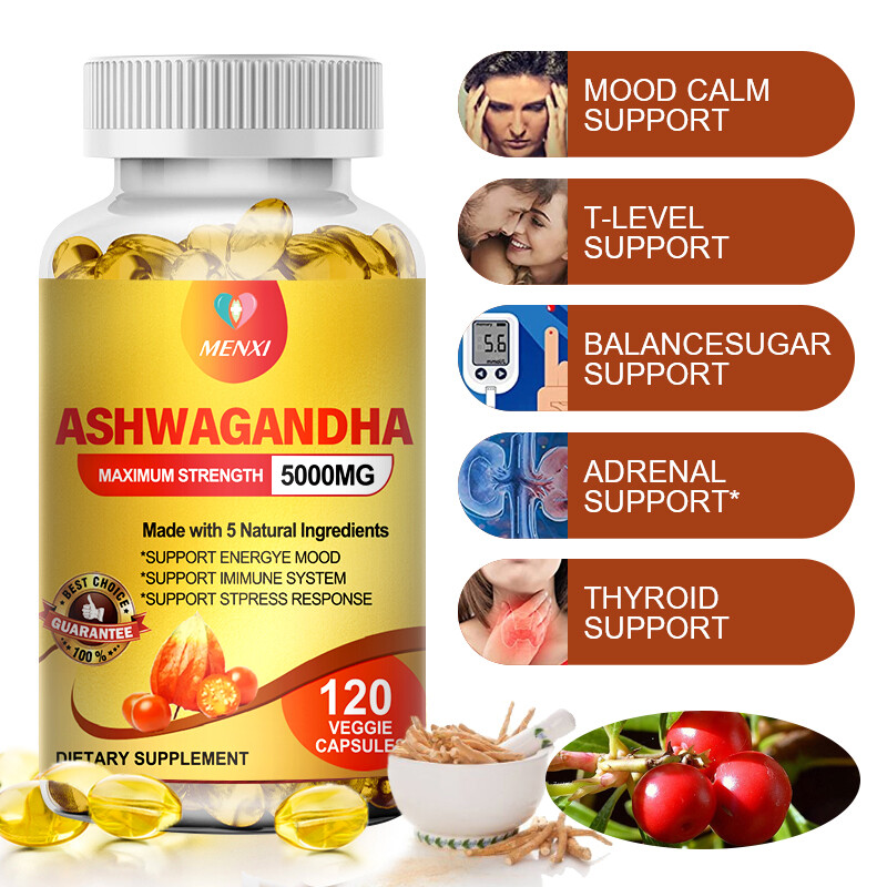 Organic Ashwagandha Capsules 5000mg 120 Capsules with Black Pepper Root Powder