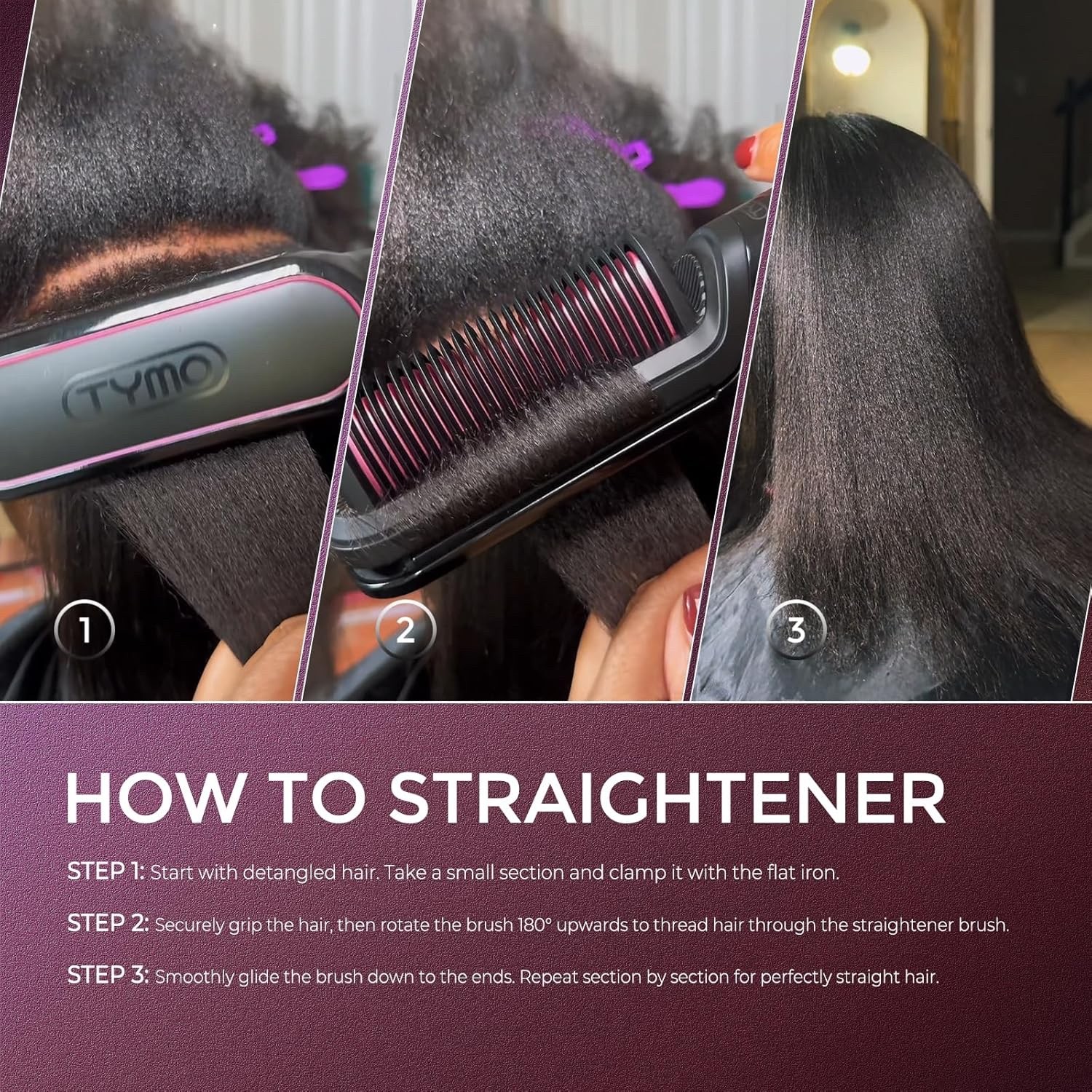 TYMO Flipro Flat Iron Hair Straightener Brush 2 in 1, 200M Ions