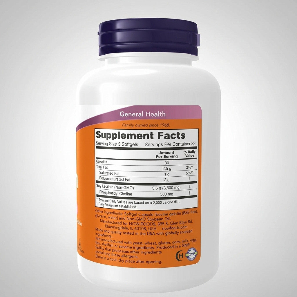 NOW Lecithin 1200mg Soft gels 100 Count Phosphatidyl Choline Supplement
