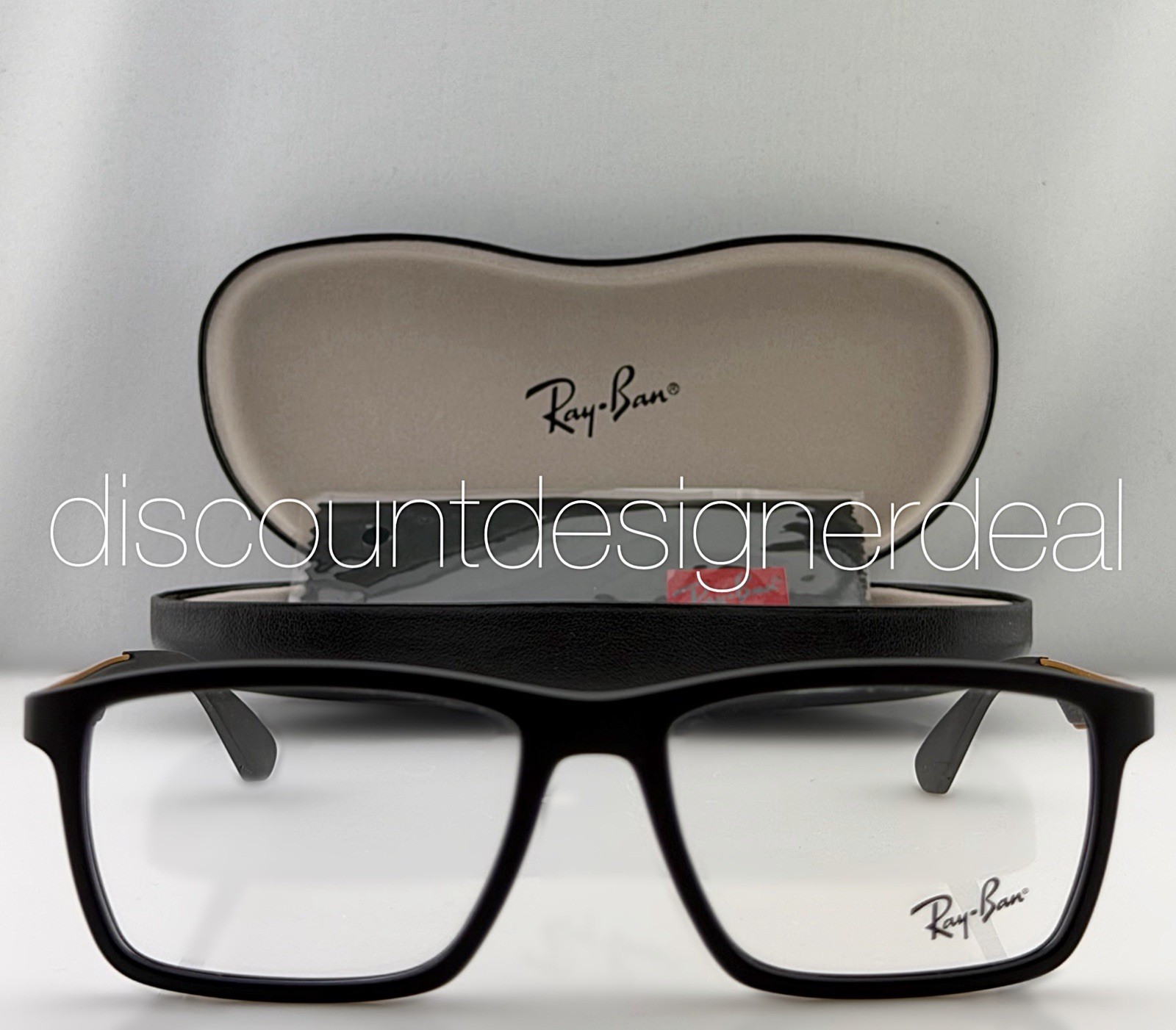 Ray-Ban Rectangular RB7056 5644 Eyeglasses Black Matte Gold Frame Clear 55mm