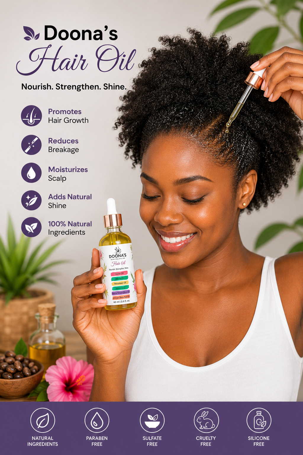 Doona’s Hair OIL Promotes Stronger,7b Blend Thicker Hair Growth 2 FL Oz