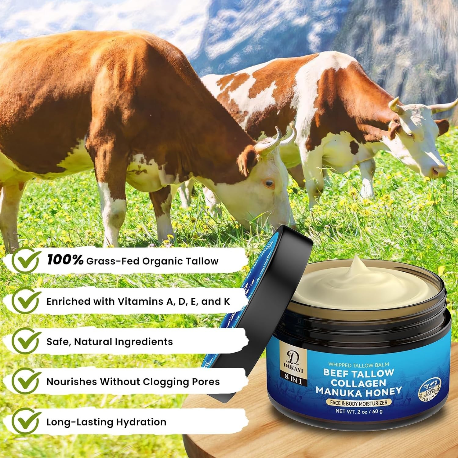 Organic Whipped Beef Tallow Balm Face Body Hands Feet Lips 2oz