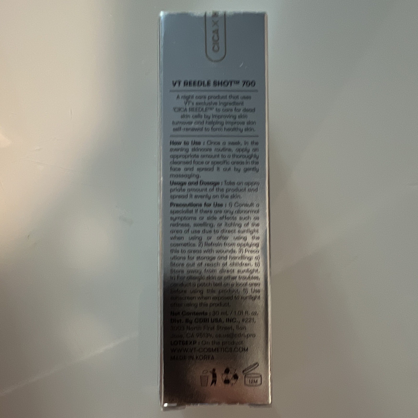 VT Reedle Shot 700 Cica Night Skin Care Treatment Serum, Face, 30 mL