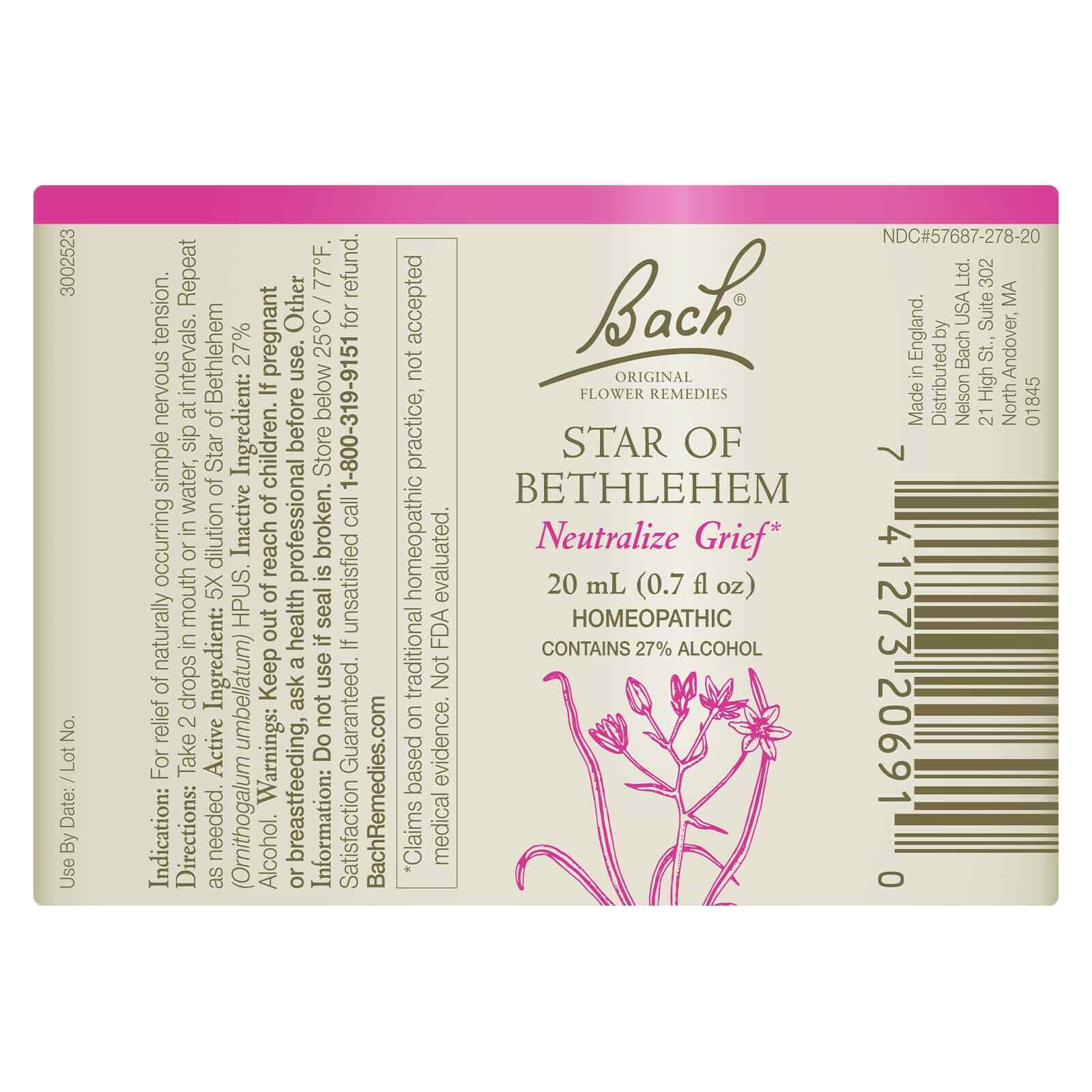 Bach Original Flower Remedies Star Of Bethlehem Neutralize Grief 0.7 fl oz 20mL