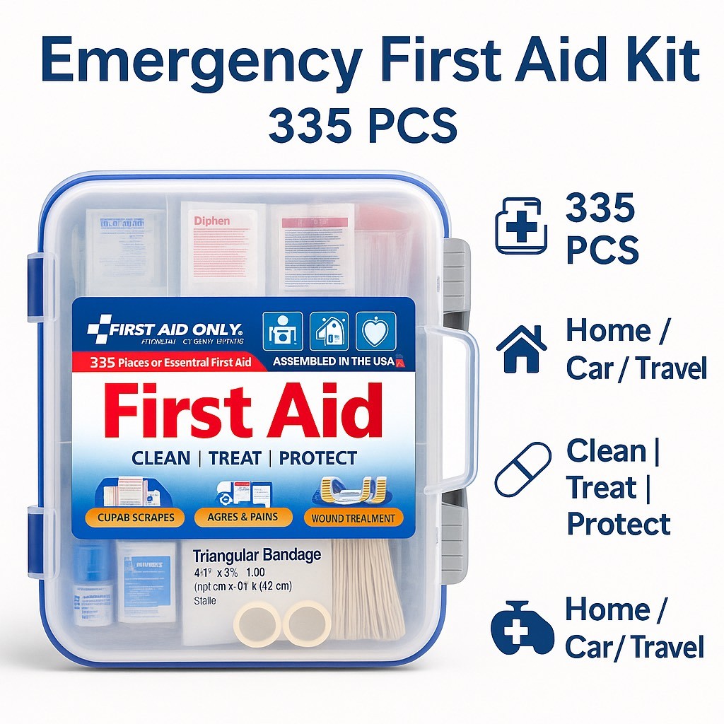 335 PCS Emergency First Aid Kit – OSHA Compliant for Home, Car, Worksite Use