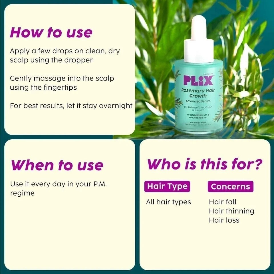 PLIX – Rosemary Hair Growth Serum with 3% Redensyl,4% Ana Gai, 3% Baicapil, 30ml