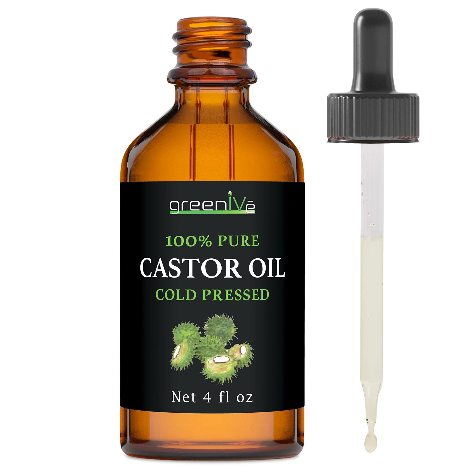 GreenIVe 100% Pure Castor Oil 4oz Cold Pressed Hexane Free Glass Bottle