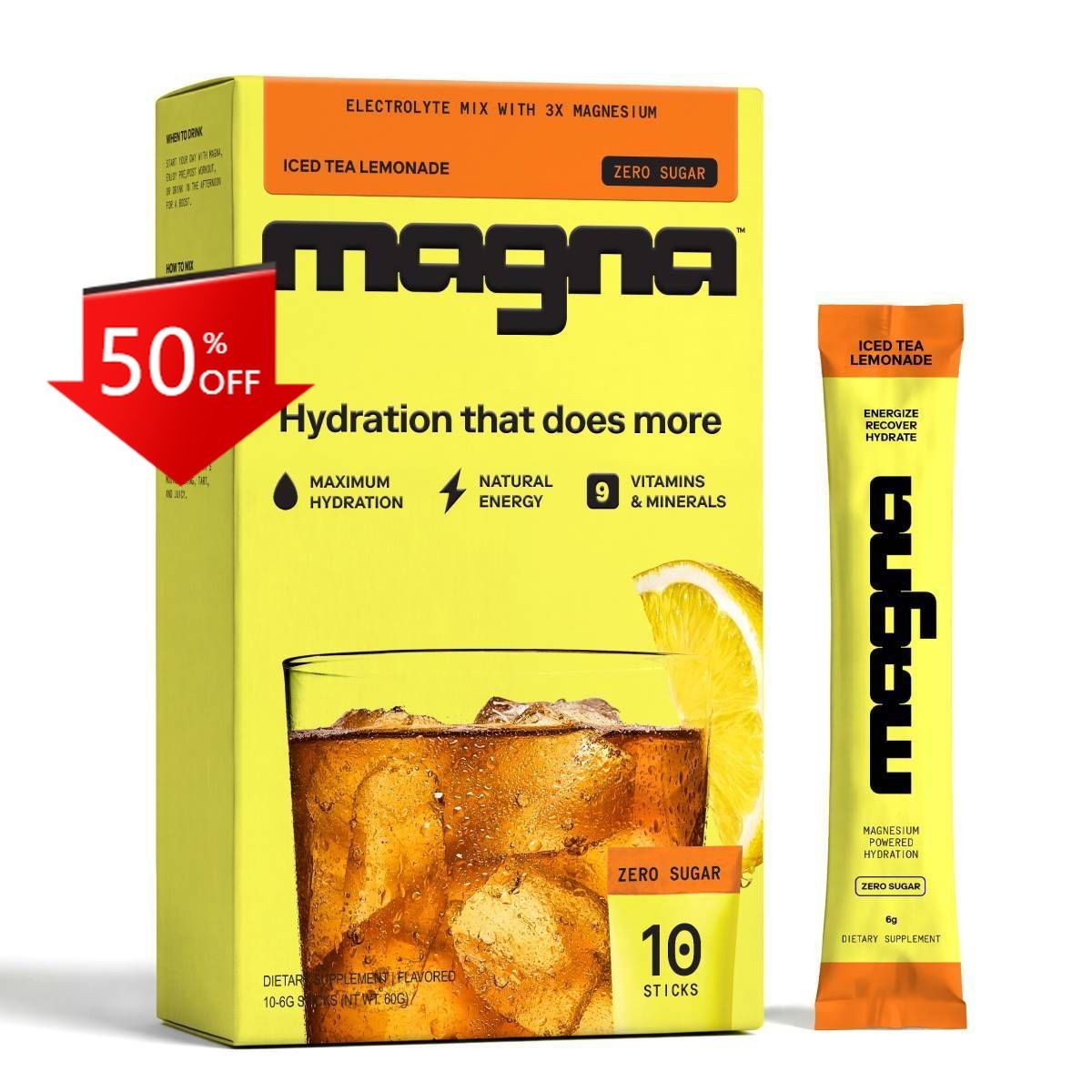 Magna Hydration Electrolyte Mix Stick Pack Dietary Supplement Vegan Powder -10ct