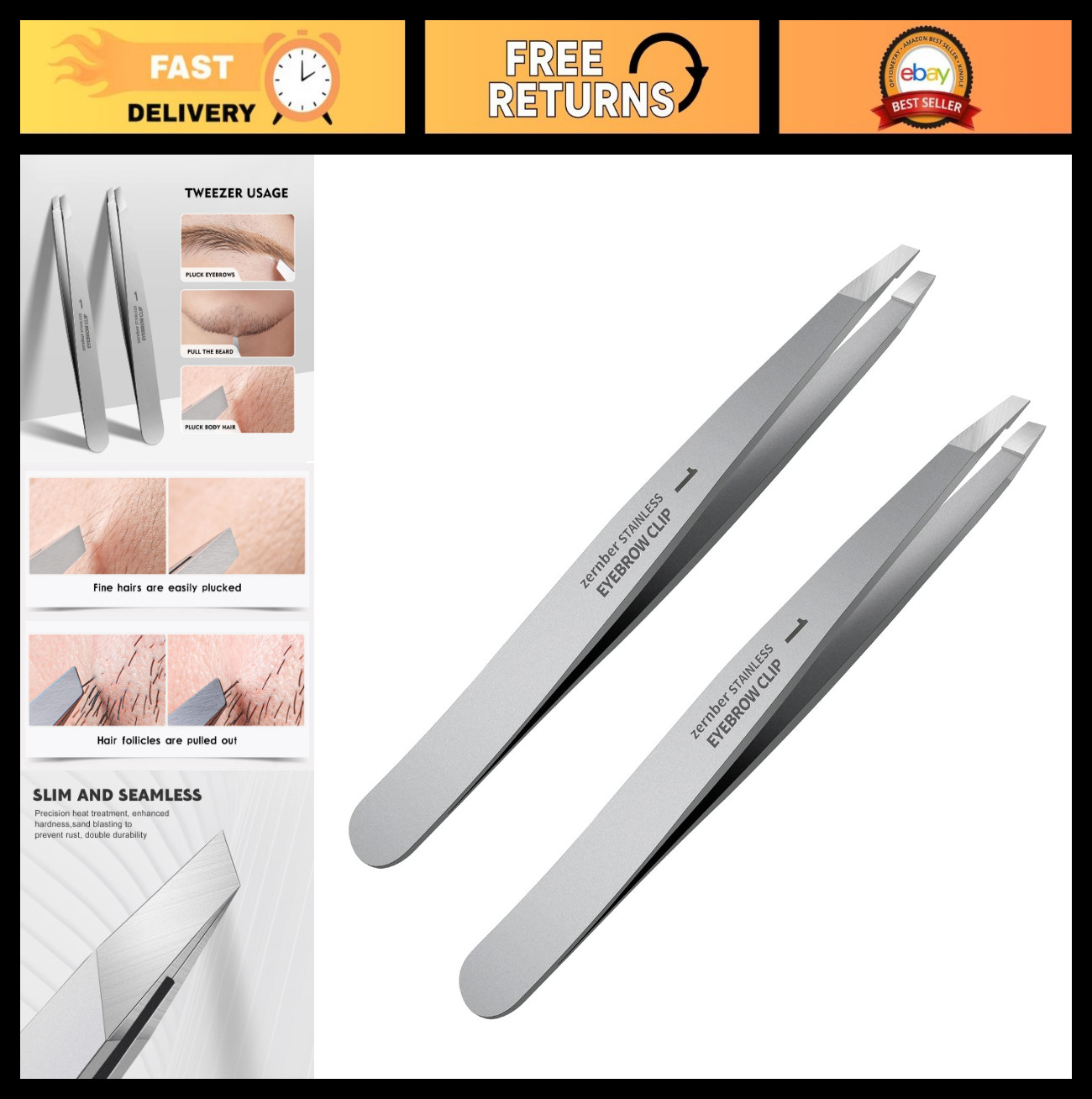 Professional Stainless Steel Tweezers Set – Precision Slant & Pointed for Eyebro