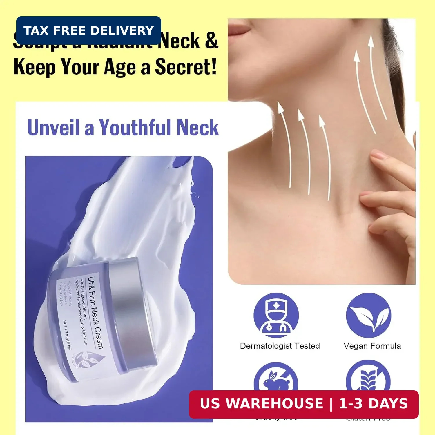 ZIXAOK Neck Creams for Tightening and Firming-Instant Face Lift Cream with Hyalu