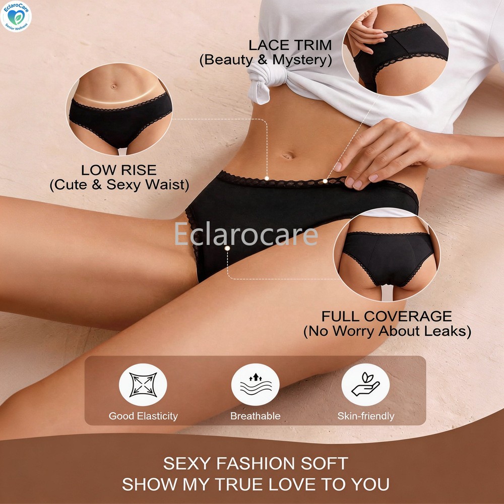 3pcs Period Underwear Women Mid-rise 4-layer Leak-Proof Menstrual Panties