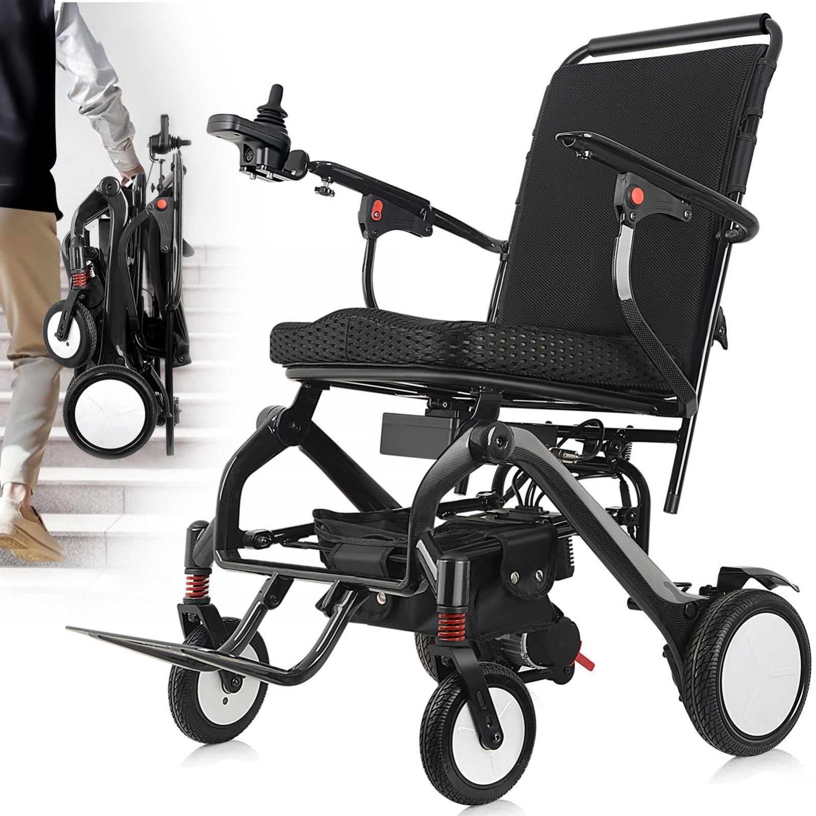40lb Carbon Fiber Lightweight Foldable Electric Wheelchair Airline Approved-FDA