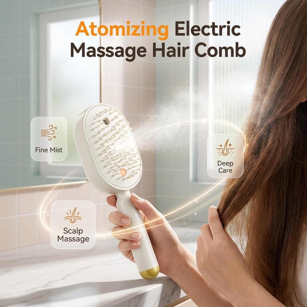 Electric Spray air Cushion Massage Comb, 3-in-1 Electric Mist Spray Hair Brush
