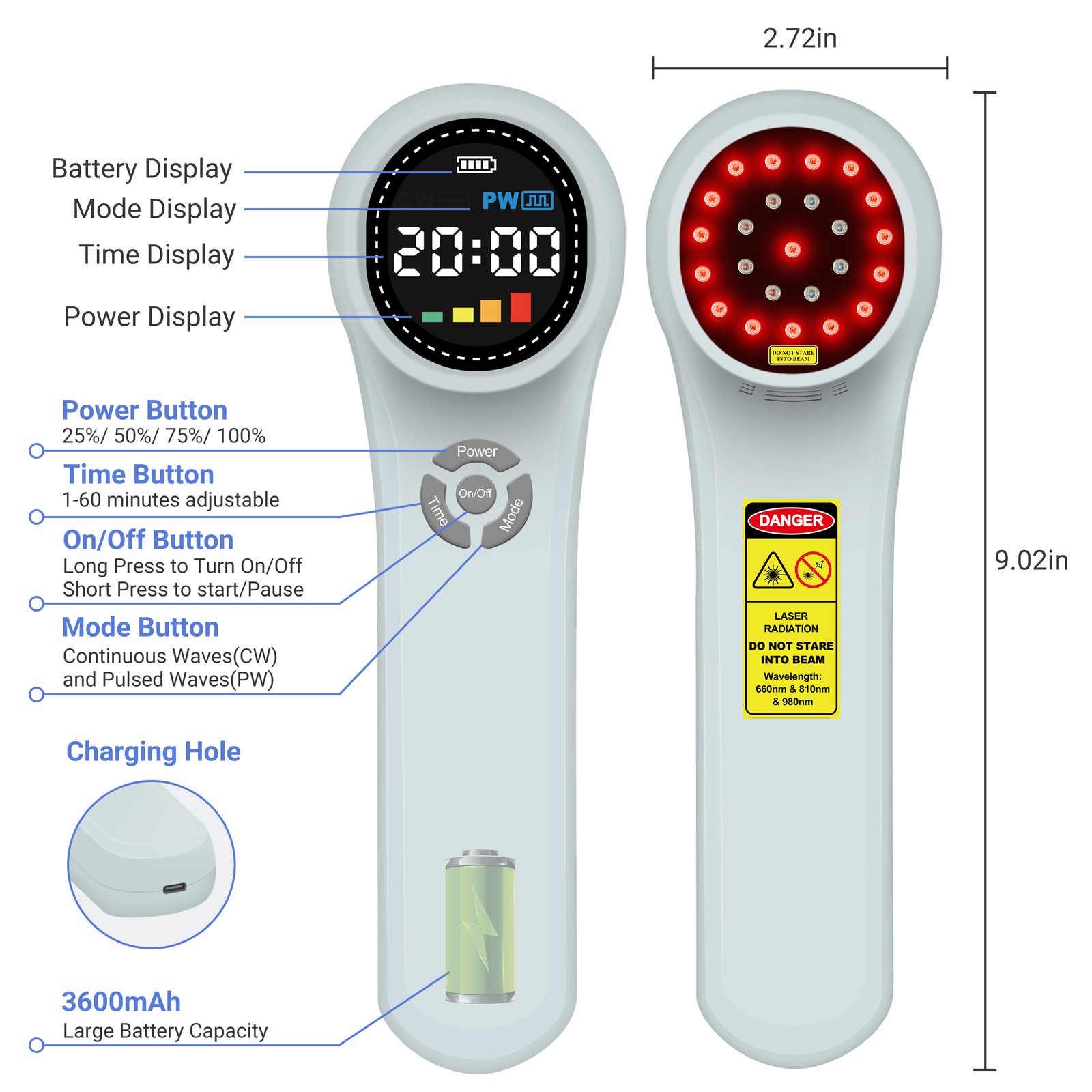 Portable Cold Laser Therapy LLLT Device for Wound Healing Swelling Reduction