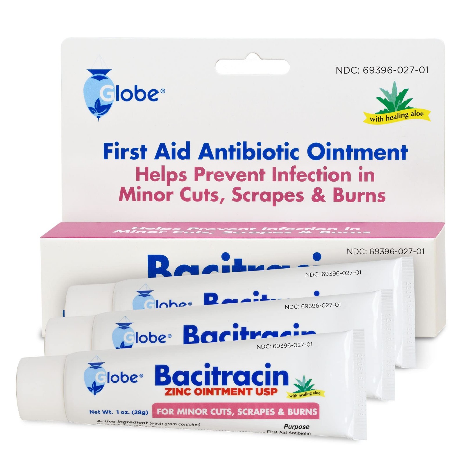 Bacitracin with Zinc Ointment + Aloe 1 Oz / 28 G (Pack of 4)