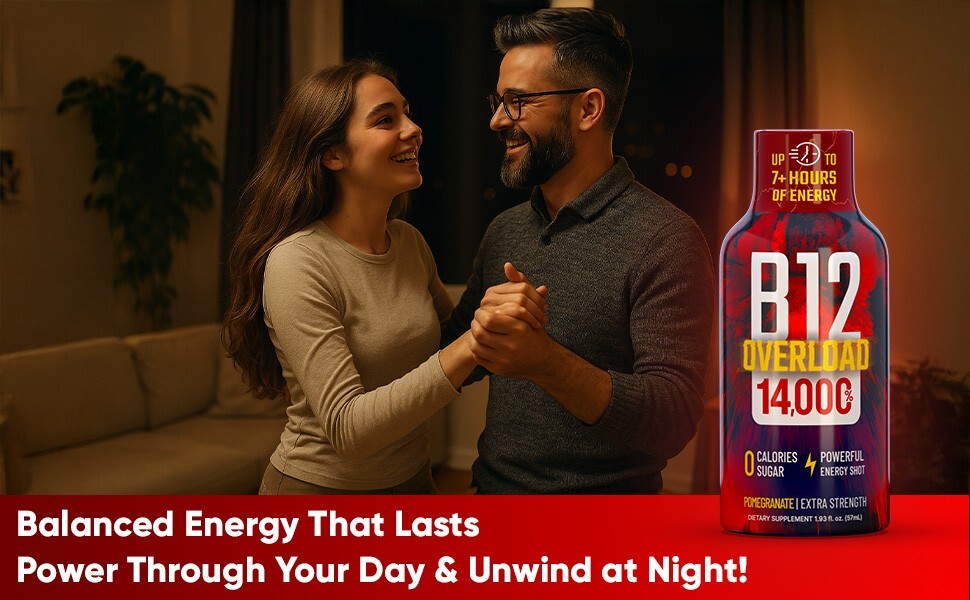 (48 Pack) GAQ B12 Overload Energy Shots, Pomegranate, Up to 7+ Hours of Energy