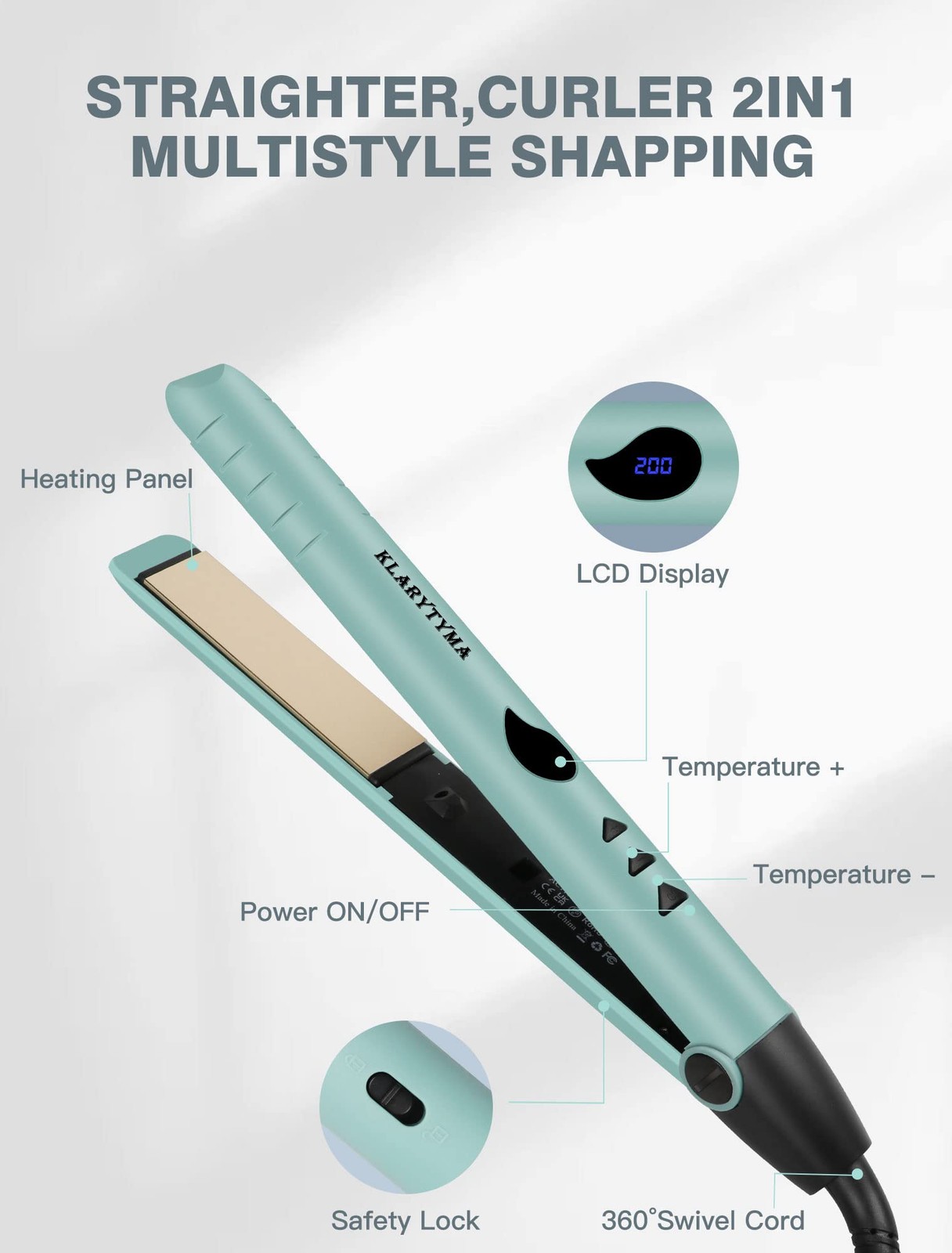 Hair Straightener Flat Iron, Portable Hair Straightener and Curler 2 in 1, Insta
