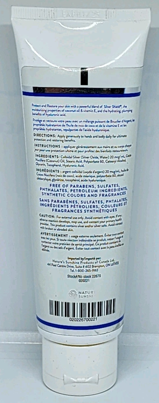 Natures Sunshine Silver Shield Hand & Body Cream 3.4 oz Tube New Exp. 01/2025