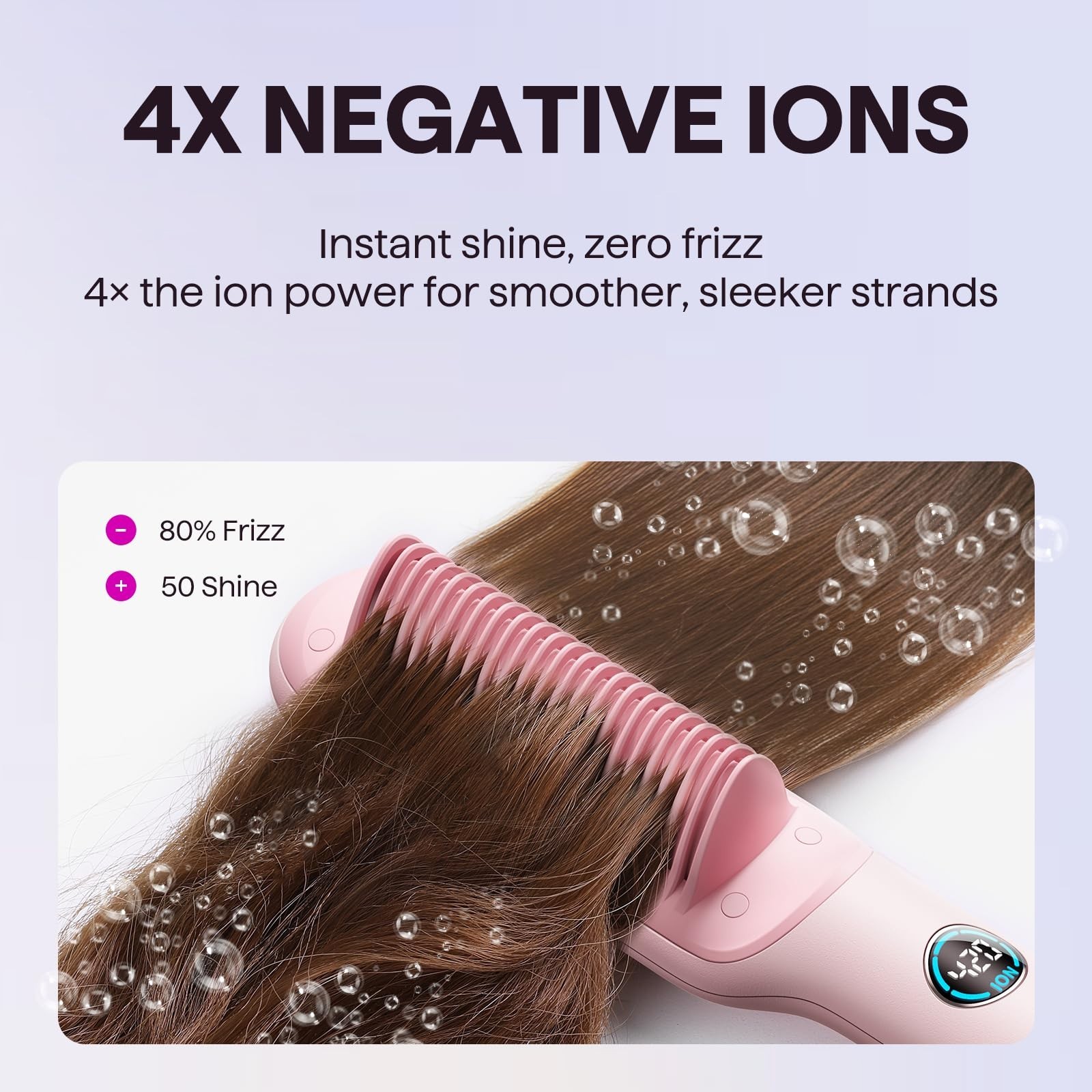 Ionic Hair Straightener Brush, Anti-Scald Ceramic Comb, LED Display, Dual Voltag