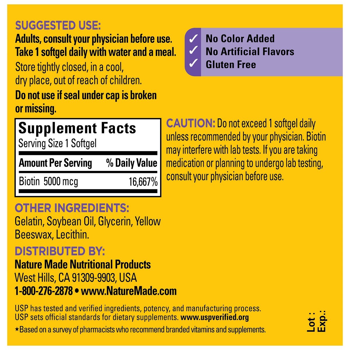 Nature Made Maximum Strength Biotin 5000 mcg Helps Support 120ct
