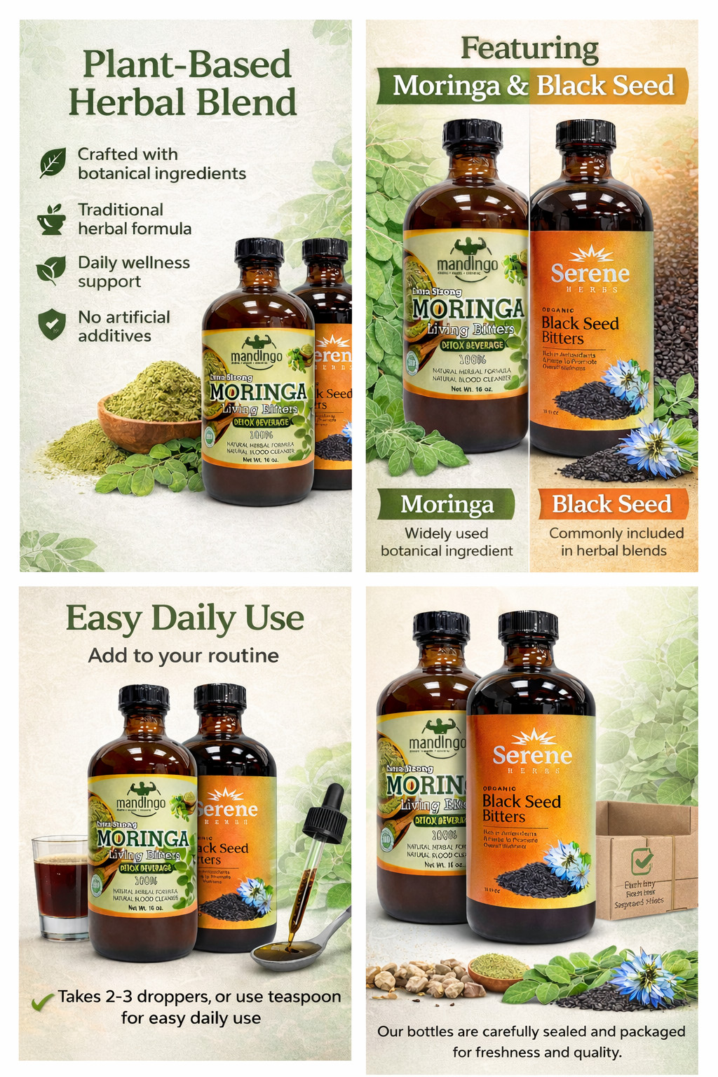 Moringa and Black Seed Bitters (Pack of 2) 100% Natural Organic 16 oz bottle