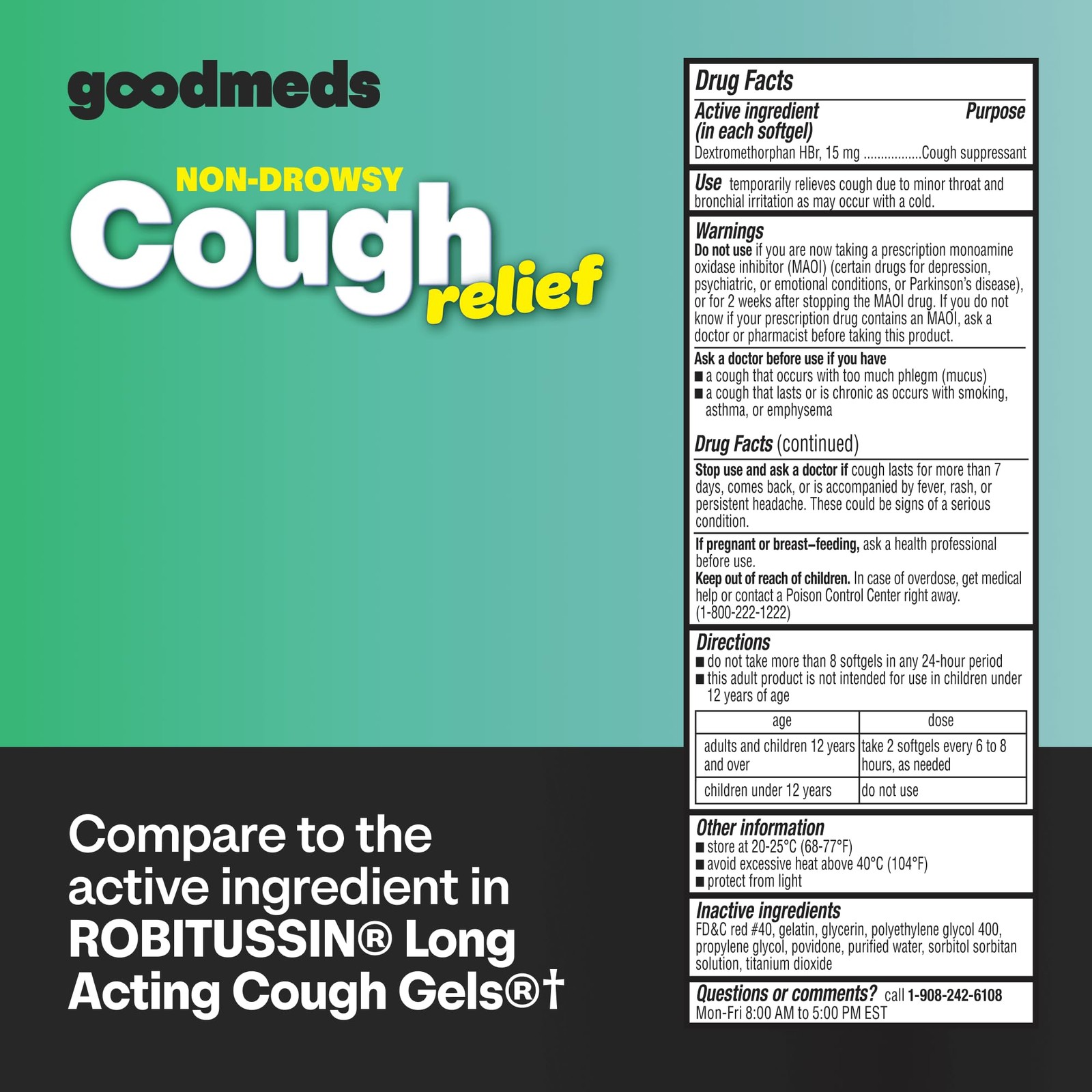 Cough Relief for Adults Softgels Dextromethorphan HBr DXM 15mg 8Hour, Non-Dro…