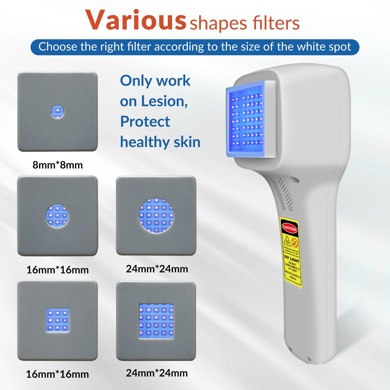 Portable 308nm UVB Skin Care Device Adjustable Timer 1 Yr Warranty Goggles Set