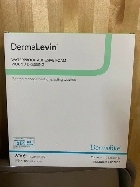 (Box of 10) DermaLevin 00285E 6 X 6″ Square Adhesive with Border, Exp 01/2025